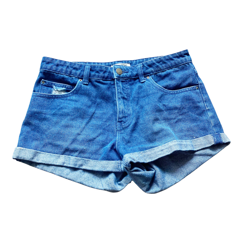 Billabong Hi-Rise Cut-Off Shorts Denim Blue Cotton Stretch Medium Wash Size 30